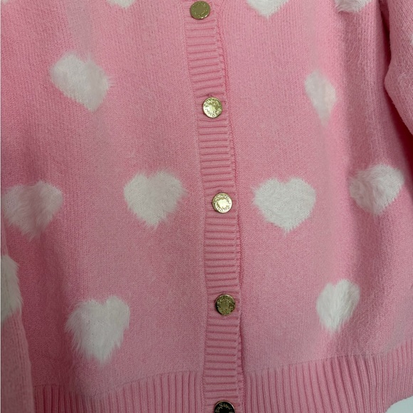 Lilly Pulitzer Keane Cardigan size XL light pink with white hearts - Picture 3 of 8